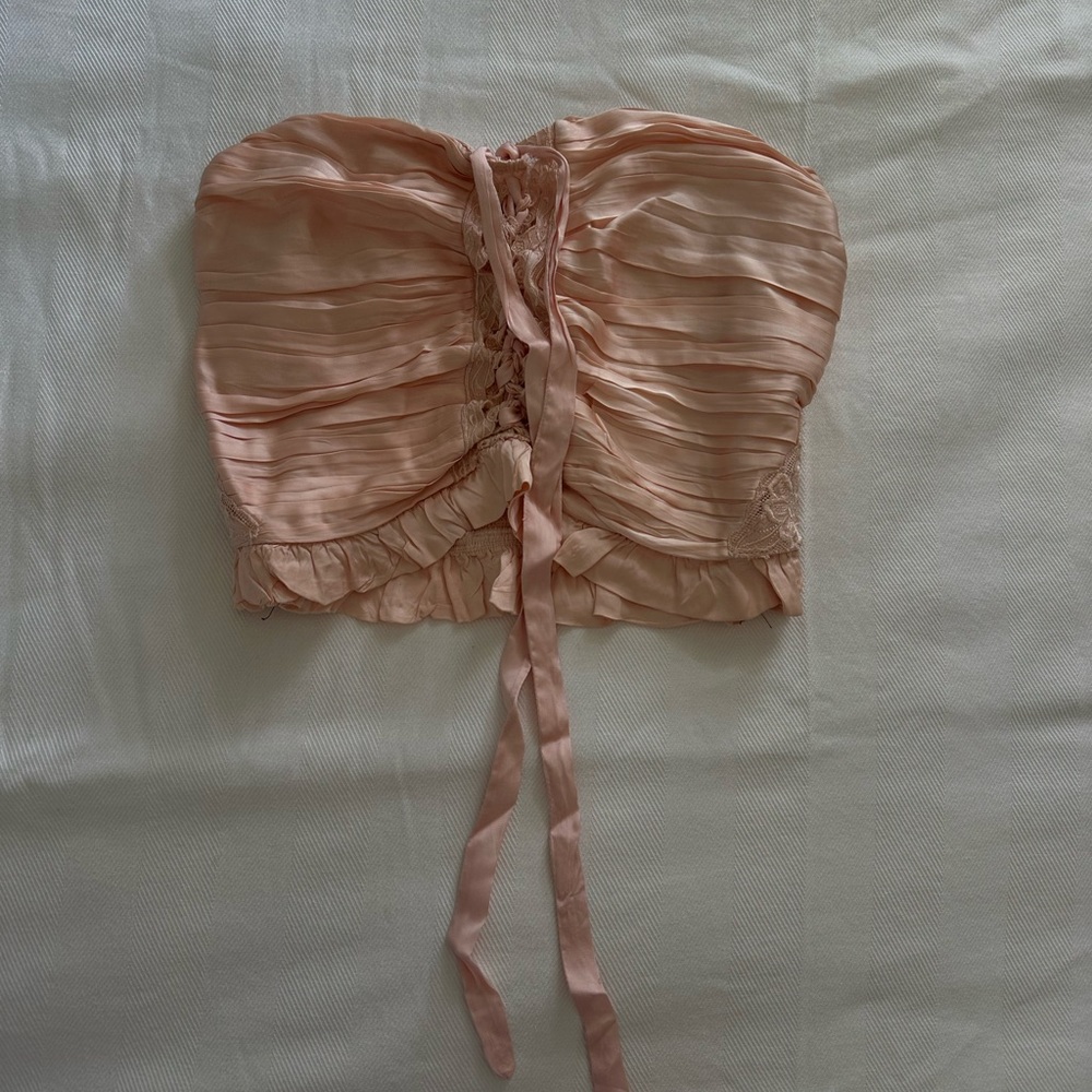 Free People Pink Ruched Strapless Top
